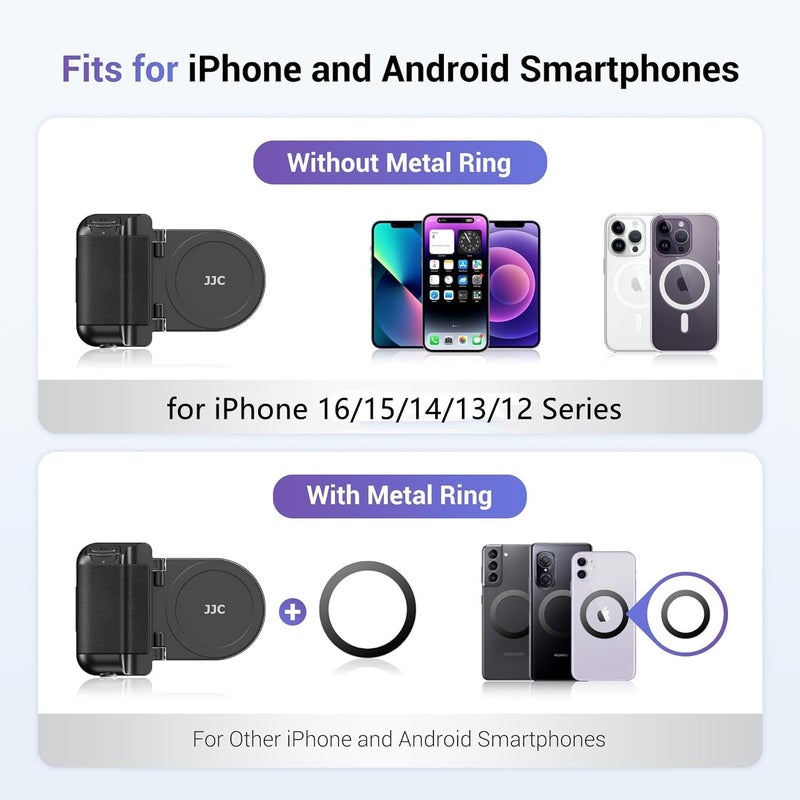 Kiorafoto Magnetic Smartphone Shooting Holder Phone Hand Grip Handle Snap On Phone Stand with Tripod Mount & Wireless Shutter Remote for iPhone 17 Air 16 15 14 13 12 Pro Max Android Cellphone Video Photography - Image 5